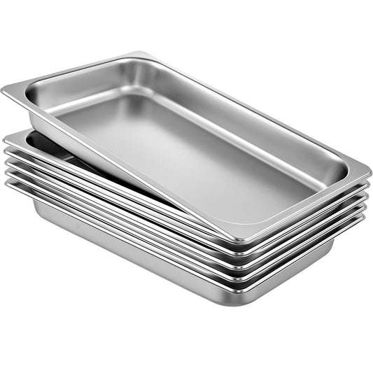 6 Pack Steam Table Pans 20.9 x 12.8 x 2.6 Inch Deep Steam Table Pan Full Size 8.5L Deep Food Container Stainless Steel Oven Tray Hotel Pans Anti-Jam Steam Table Food Pan