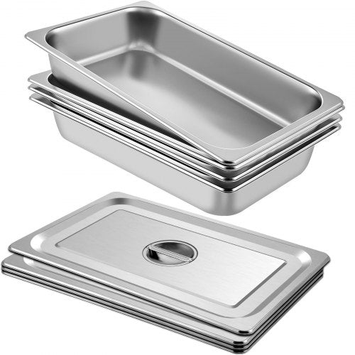 4 Pack Steam Table Pans 20.9 x 12.8 x 3.9 Inch Deep Steam Table Pan Full Size 13L Deep Food Container Stainless Steel Oven Tray Hotel Pans Anti-Jam Steam Table Food Pan