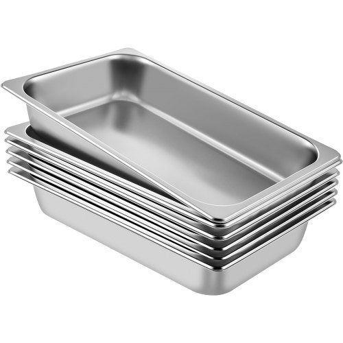 6 Pack Steam Table Pans 20.9 x 12.8 x 3.9 Inch Deep Steam Table Pan Full Size 13L Deep Food Container Stainless Steel Oven Tray Hotel Pans Anti-Jam Steam Table Food Pan