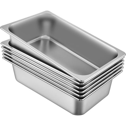 6 Pack Steam Table Pans 20.9 x 12.8 x 5.9 Inch Deep Steam Table Pan Full Size 20.5L Deep Food Container Stainless Steel Oven Tray Hotel Pans Anti-Jam Steam Table Food Pan