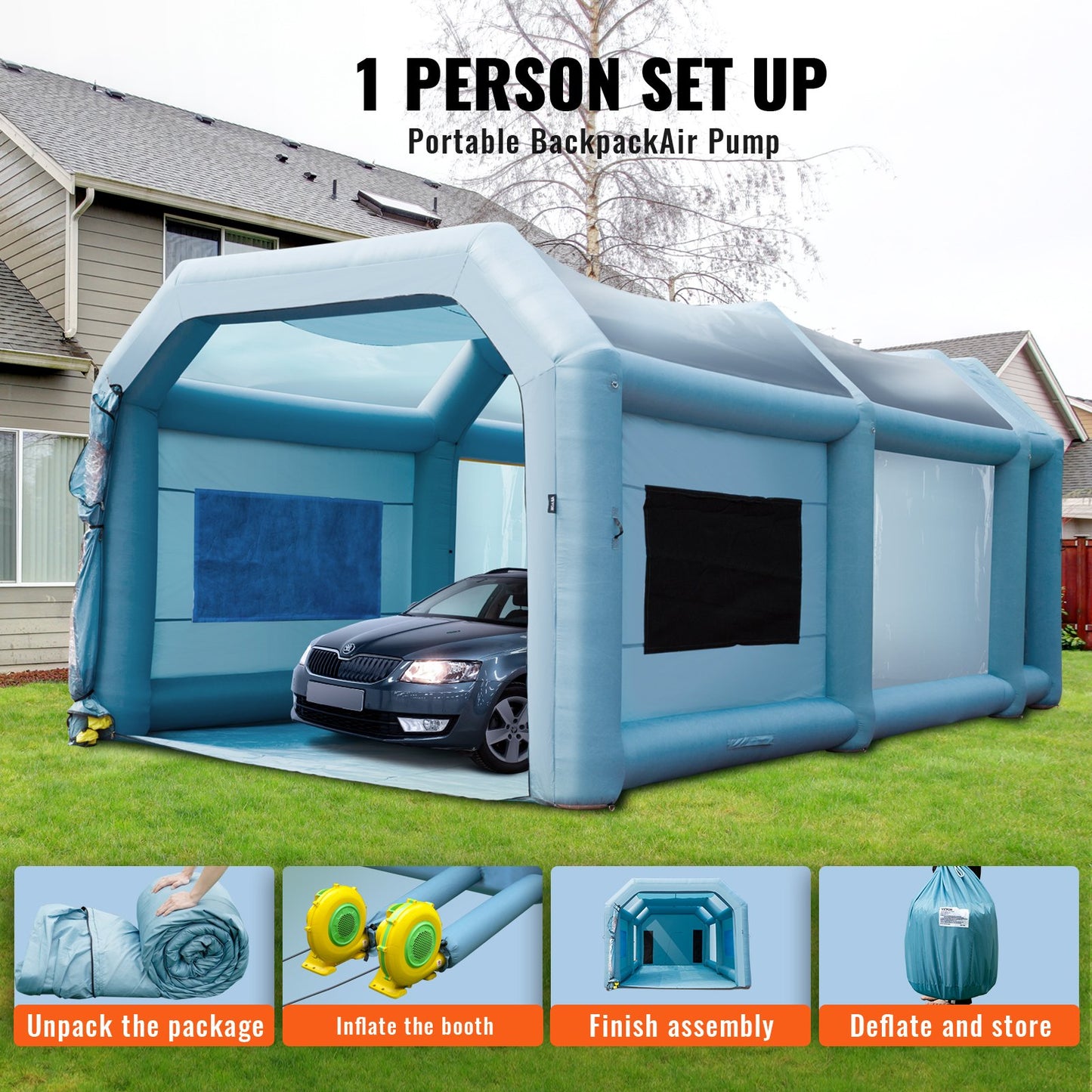 Inflatable Spray Booth Car Paint Tent 23x13x8.5ft Filter System 2 Blowers