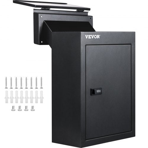 Through The Wall Drop Box, 12.5''x6.3''x16.9'' Mail Drop Box w/Adjustable Chute, Deposit Drop Box w/Code Lock, Rainproof Wall Mount Mailbox for Letters, Rents,Checks & Keys, Home & Office, Black