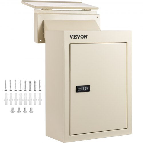 Through The Wall Drop Box, 12.5''x6.3''x16.9'' Mail Drop Box w/Adjustable Chute, Deposit Drop Box w/Code Lock, Rainproof Wall Mount Mailbox for Letters, Rents,Checks & Keys, Home & Office, Beige
