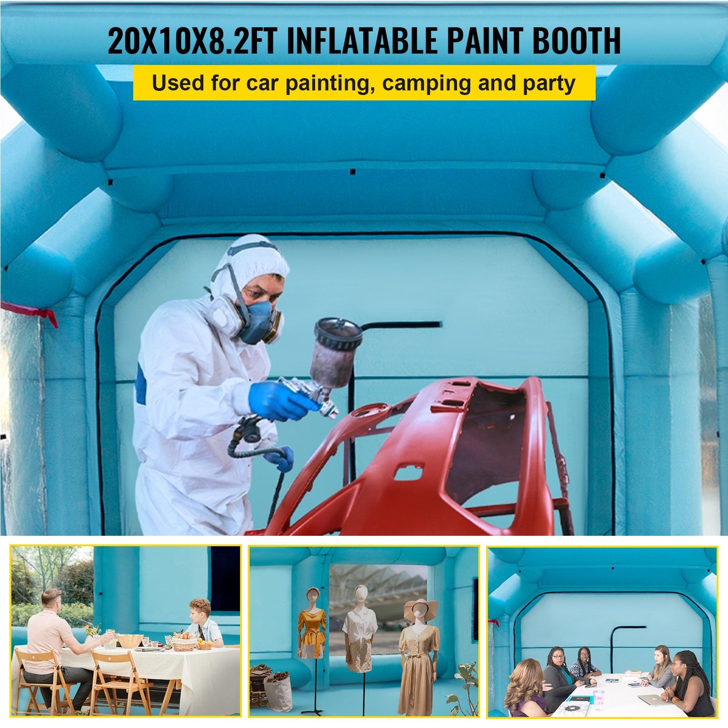 Portable Inflatable Paint Booth, 20x10x8.2ft Inflatable Spray Booth, Car Paint Tent w/ Air Filter System & 2 Blowers, Upgraded Blow Up Spray Booth Tent, Auto Paint Workstation, Motorcycle Garage