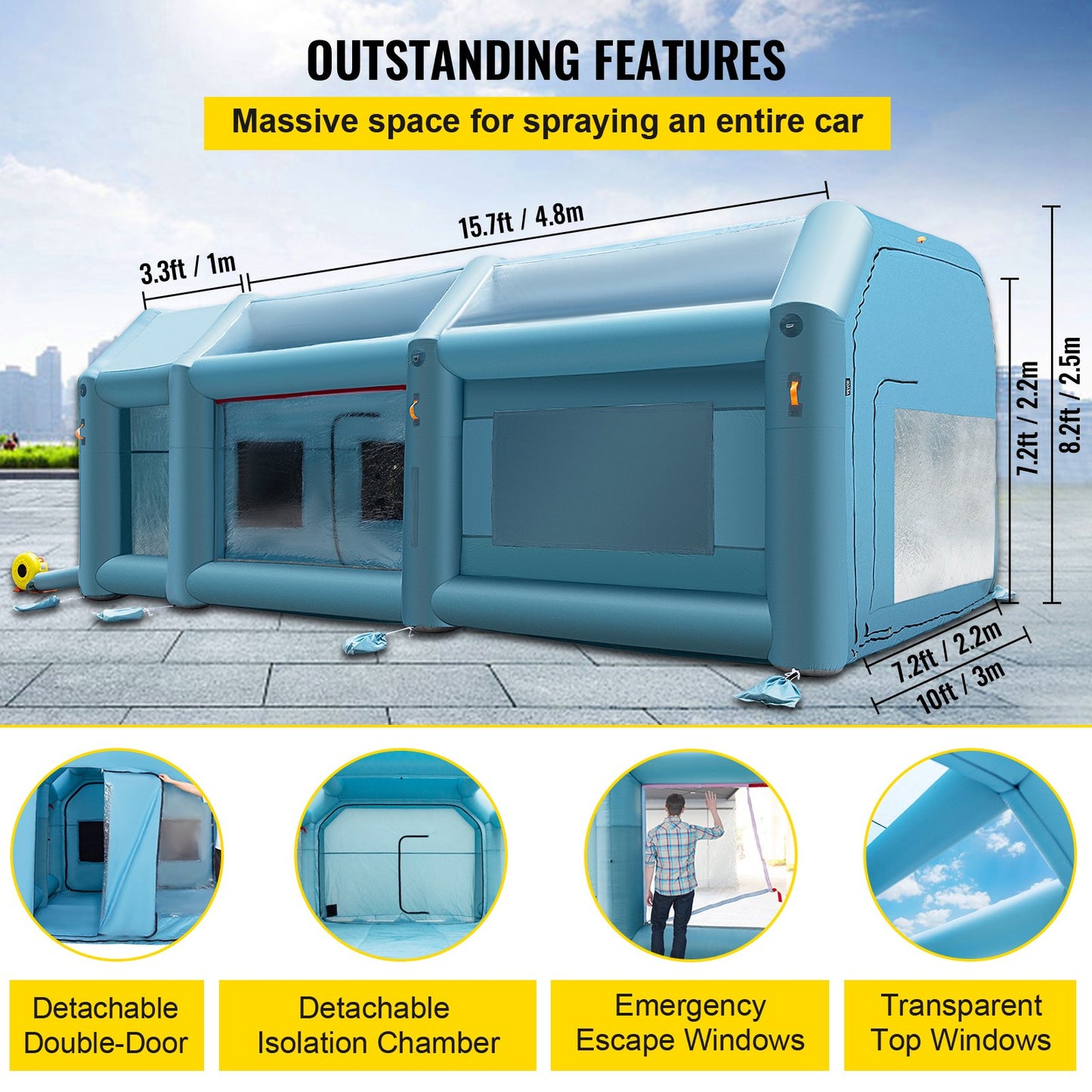 Portable Inflatable Paint Booth, 20x10x8.2ft Inflatable Spray Booth, Car Paint Tent w/ Air Filter System & 2 Blowers, Upgraded Blow Up Spray Booth Tent, Auto Paint Workstation, Motorcycle Garage