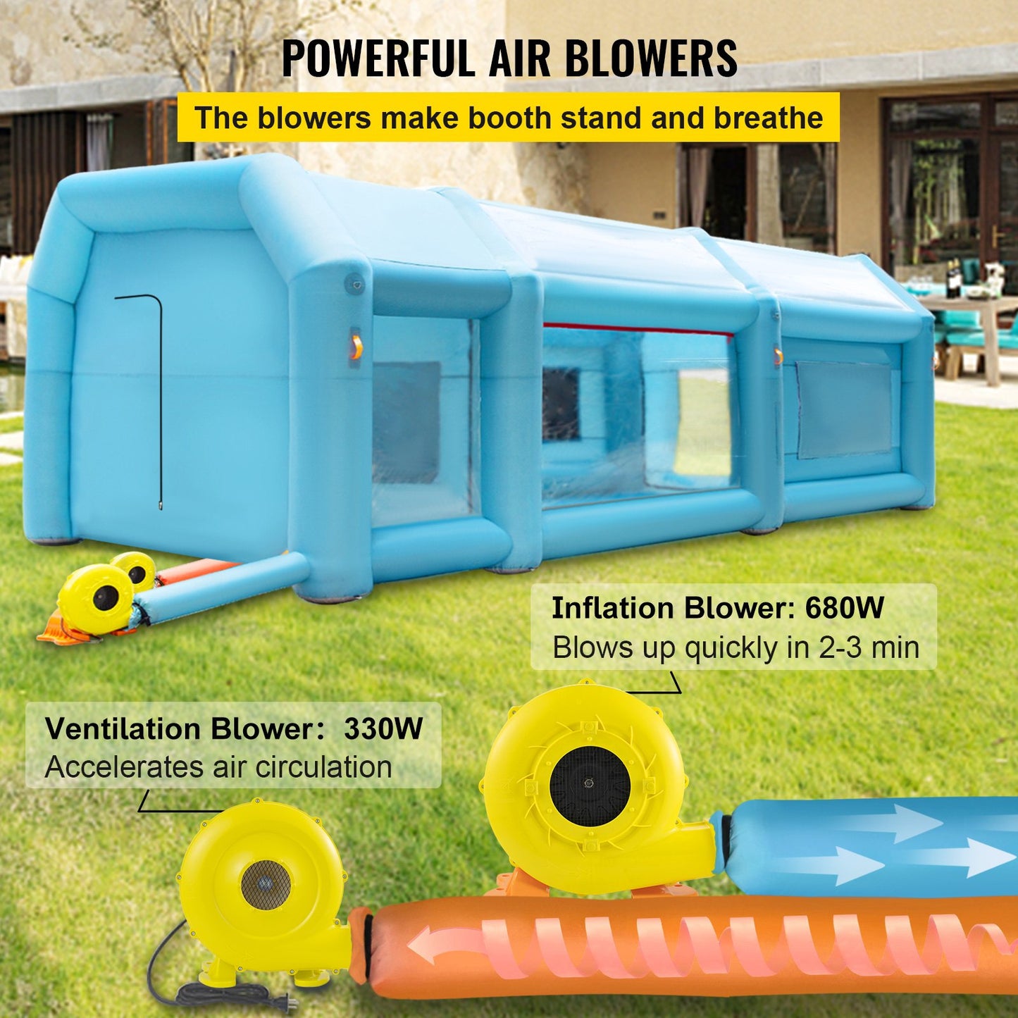 Portable Inflatable Paint Booth, 20x10x8.2ft Inflatable Spray Booth, Car Paint Tent w/ Air Filter System & 2 Blowers, Upgraded Blow Up Spray Booth Tent, Auto Paint Workstation, Motorcycle Garage
