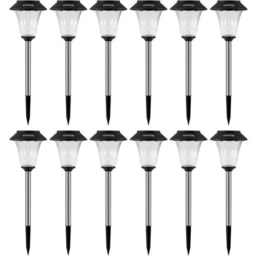Solar Outdoor Lights, 12 Pack Bright up to 16h, Waterproof Pathway Light Solar Powered Landscape Stake Glass Stainless Steel Garden Lighting for Patio, Lawn, Yard, Walkway, Driveway (Warm White)