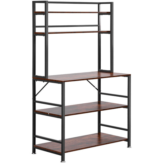 Kitchen Baker's Rack, 5-Tier Industrial Microwave Stand with Hutch 6 Side Hooks, Multifunctional Coffee Station Organizer with Wine Stopper, Utility Storage Shelf for Kitchen Dining Living Room