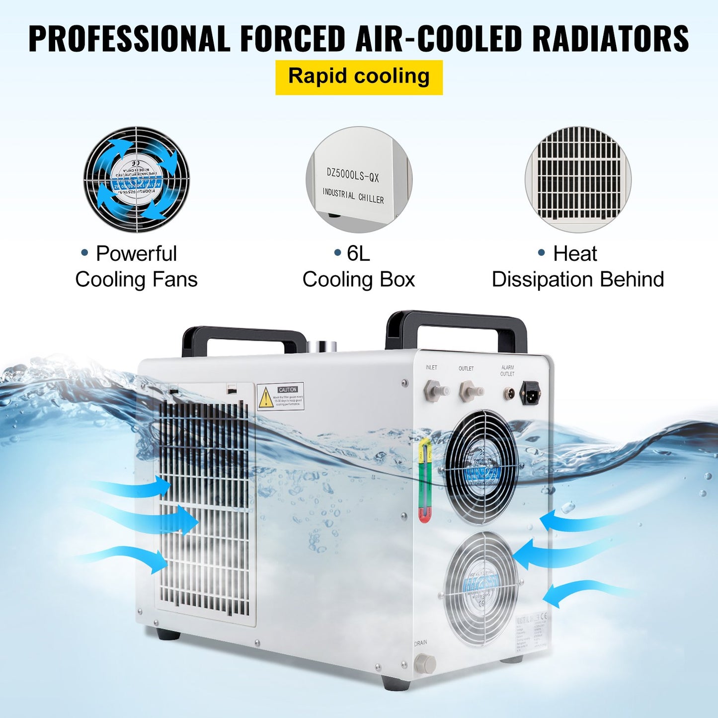 6L Tank Water Chiller CW-5200DG Thermolysis Industrial Water Chiller Water Cooling Chiller for 130 150W CO2 Glass Laser Tube Cooler