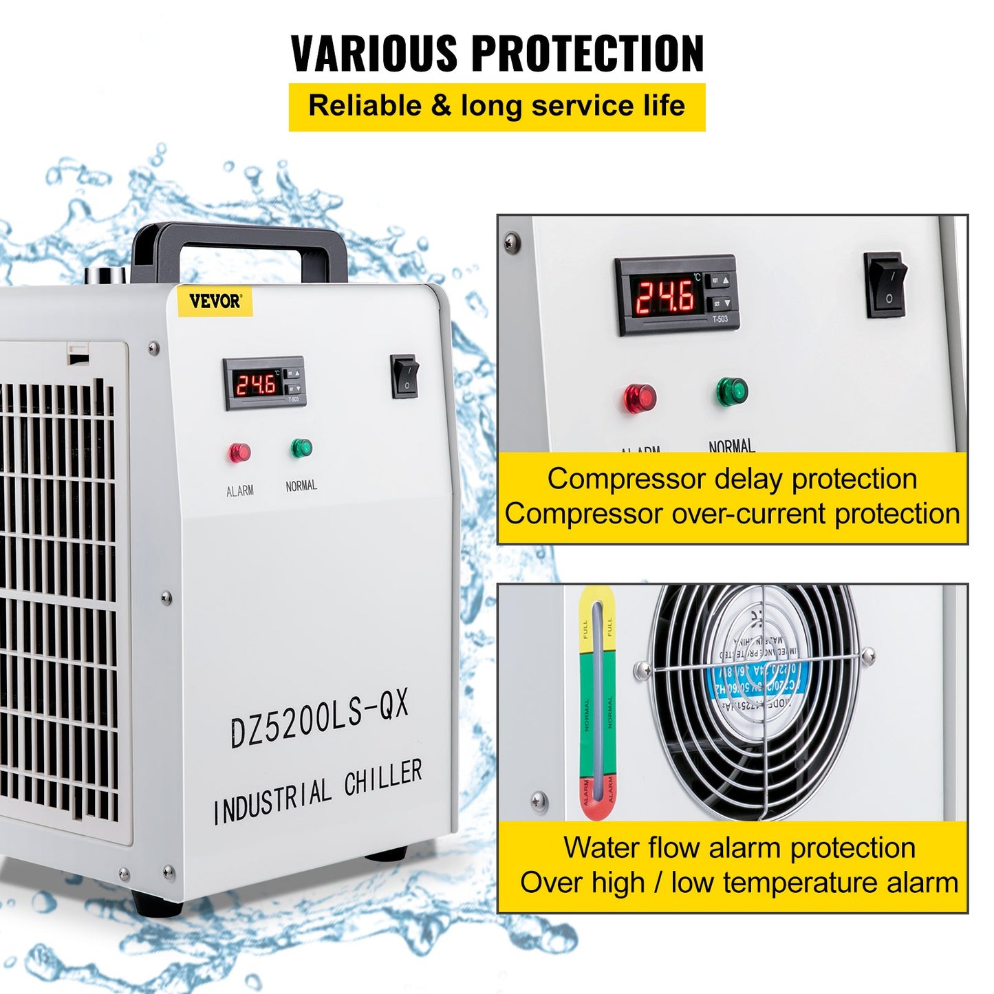 6L Tank Water Chiller CW-5200DG Thermolysis Industrial Water Chiller Water Cooling Chiller for 130 150W CO2 Glass Laser Tube Cooler