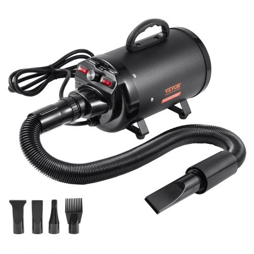 Dog Dryer, 2000W/2.7HP Dog Blow Dryer, Pet Grooming Dryer with Adjustable Speed and Temperature Control, Pet Hair Dryer with 4 Nozzles and Extendable Hose, Black