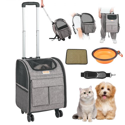 Cat Carrier with Wheels Rolling Pet Carrier with Handle 18 lbs Grey