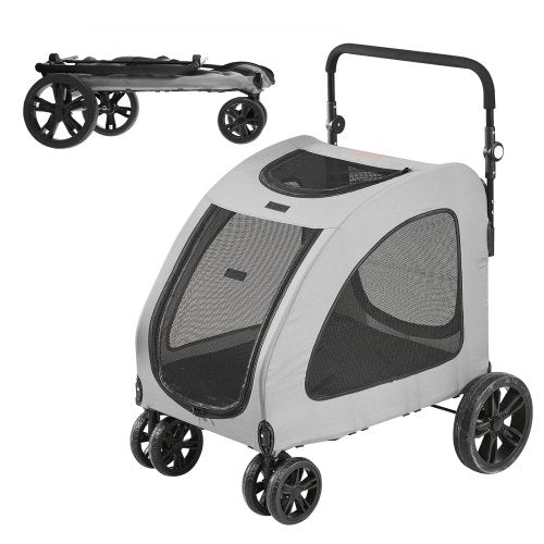 Pet Stroller, 4 Wheels Dog Stroller Rotate with Brakes, 160lbs Weight Capacity, Puppy Stroller with Breathable Mesh Windows and Height-Adjustable Height, for Medium and Large Dogs, Dark Grey