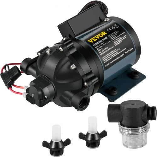 Washdown Pump, 12V DC, 7 GPM 60 PSI, Max. 10 FT Lift Self Priming Water Pump, w/ EPDM Valve, Universal Salt Water Strainer & Female/Male Thread, for RV, Marine Deck, Yacht