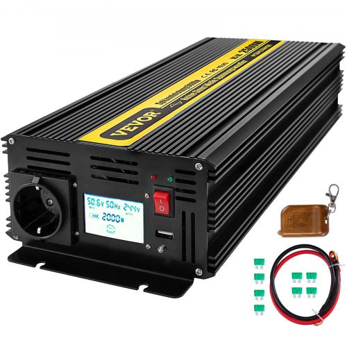 Pure Sine Wave Inverter 2500W Power Inverter DC 12V AC 230V, Car Inverter USB Port LCD Display Remote Controller, Safety Protections, Power Converter For RV Trucks Boats And Emergency