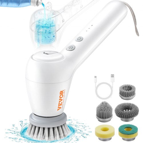 Electric Spin Scrubber, Cordless Electric Cleaning Brush with Auto Detergent Dispenser & 2 Adjustable Speeds, Portable Power Shower Scrubber with 5 Replaceable Brush Heads for Bathroom, Tub