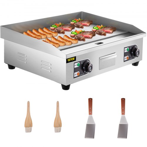 Commercial Electric Griddle, 26" Teppanyaki Grill, 3200W Electric Flat Top Grill, Stainless Steel Electric Countertop Griddle w/ Drip Hole, 50-300℃ Countertop Griddle for Pancake, Chicken