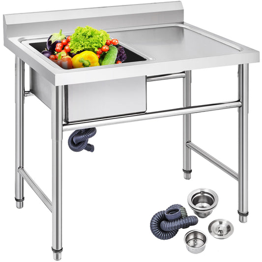 VEVOR Handmade Sink Non-magnetic Stainless Steel Kitchen Sink Hand Made 1 Compartment 16 x 15.5 x 10 Inch Capacity Huge Tub Sink with Right Hand Platform for Farmhouse Cafe Shop Hospital
