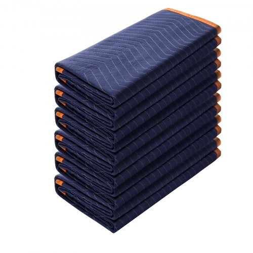 Moving Blankets, 72" x 40", 26 lbs/dz Weight, 6 Packs, Professional Non-Woven & Recycled Cotton Packing Blanket, Heavy Duty Mover Pads for Protecting Furniture, Floors, Appliances, Blue/Orange