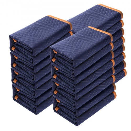Moving Blankets, 80" x 72", 35 lbs/dz Weight, 12 Packs, Professional Non-Woven & Recycled Cotton Packing Blanket, Heavy Duty Mover Pads for Protecting Furniture, Floors, Appliances, Blue/Orange