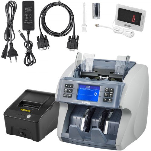 Money Machine, Mixed Denominations Money Counter, 5 Counterfeit Detections Bill Counter, 8 Working Modes Cash Machine, 800/1000/1200/1500pcs/min Note Counting Machine w/ Printer for Bank