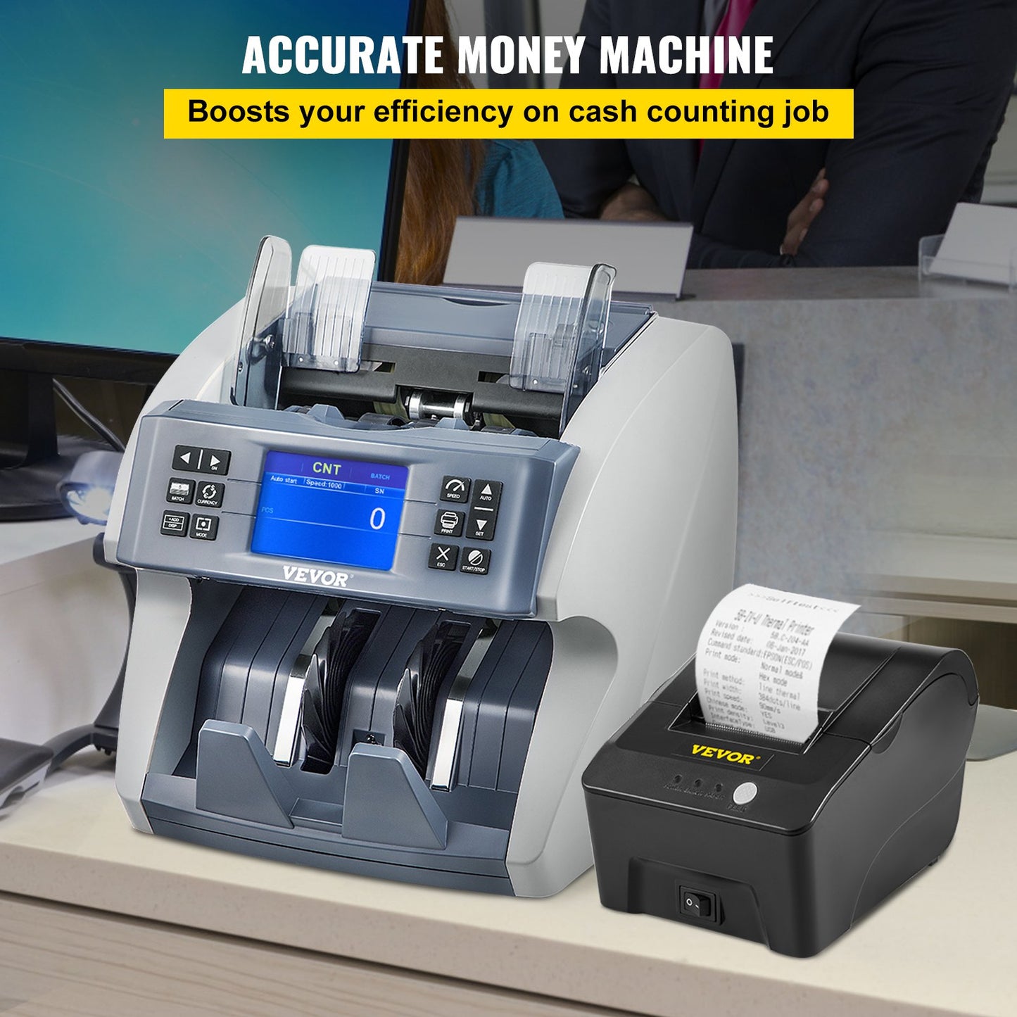 Money Machine, Mixed Denominations Money Counter, 5 Counterfeit Detection Small Bill Counter, Multiple Working Modes Cash Machine, 800/1000/1200/1500pcs/min Note Counting Machine for Bank