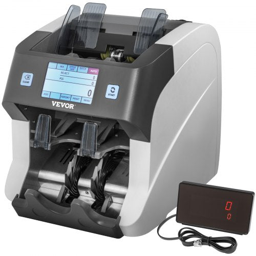 Money Counter Machine, 2-Pocket Mixed Denomination Bill Counter with UV, MG, MT, IR, DB and 2 CIS Counterfeit Detections, Cash Counting Machine w/ Reject Pocket & External Display for Bank
