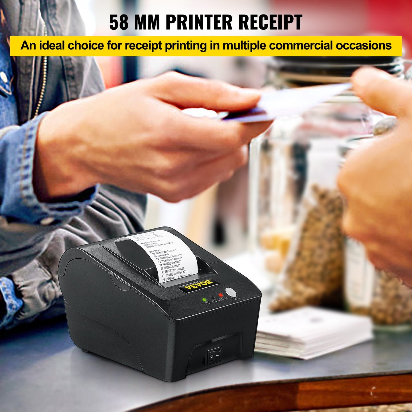 Printer Receipt, 58mm Thermal Printer, USB Port Printer, ESC/POS Command Thermal Receipt Printer, Portable for Bank, Supermarket, Office, Restaurant Support Win 2003/XP/7/8/10 & Cashbox Driver