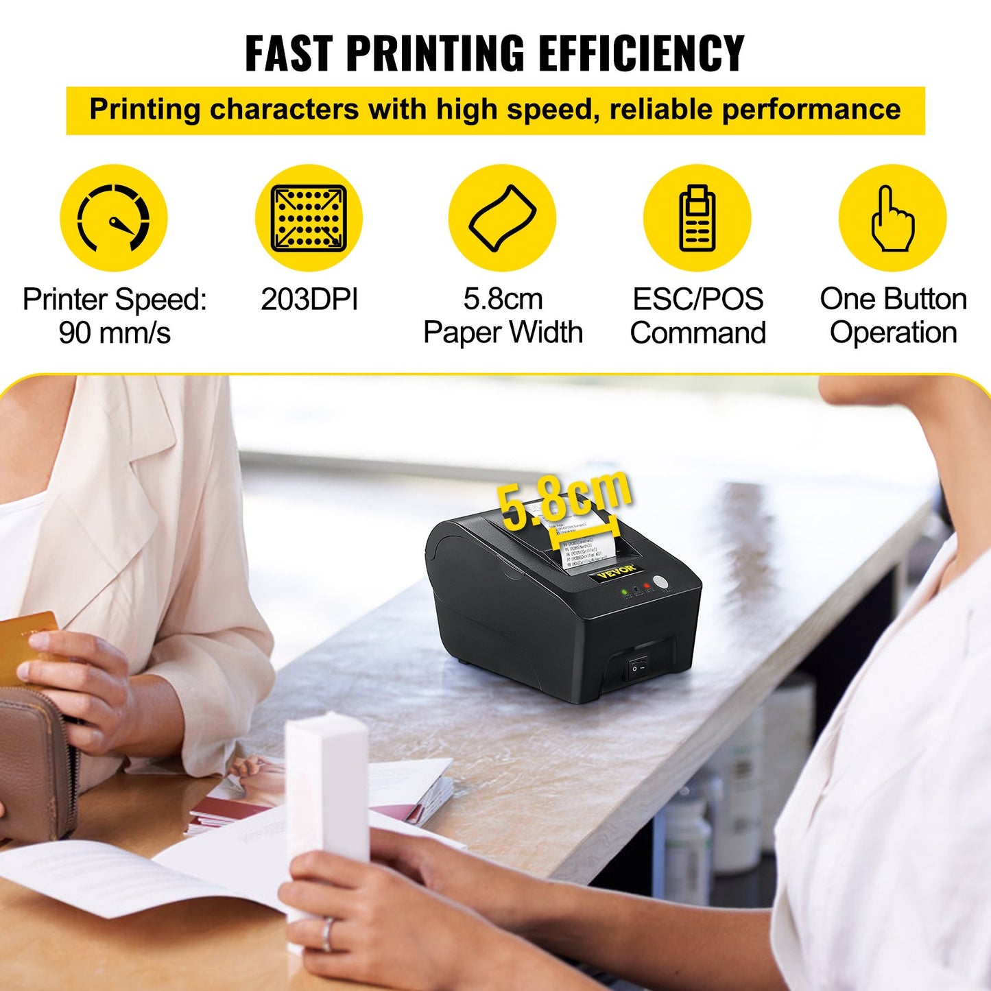 Printer Receipt, 58mm Thermal Printer, USB Port Printer, ESC/POS Command Thermal Receipt Printer, Portable for Bank, Supermarket, Office, Restaurant Support Win 2003/XP/7/8/10 & Cashbox Driver