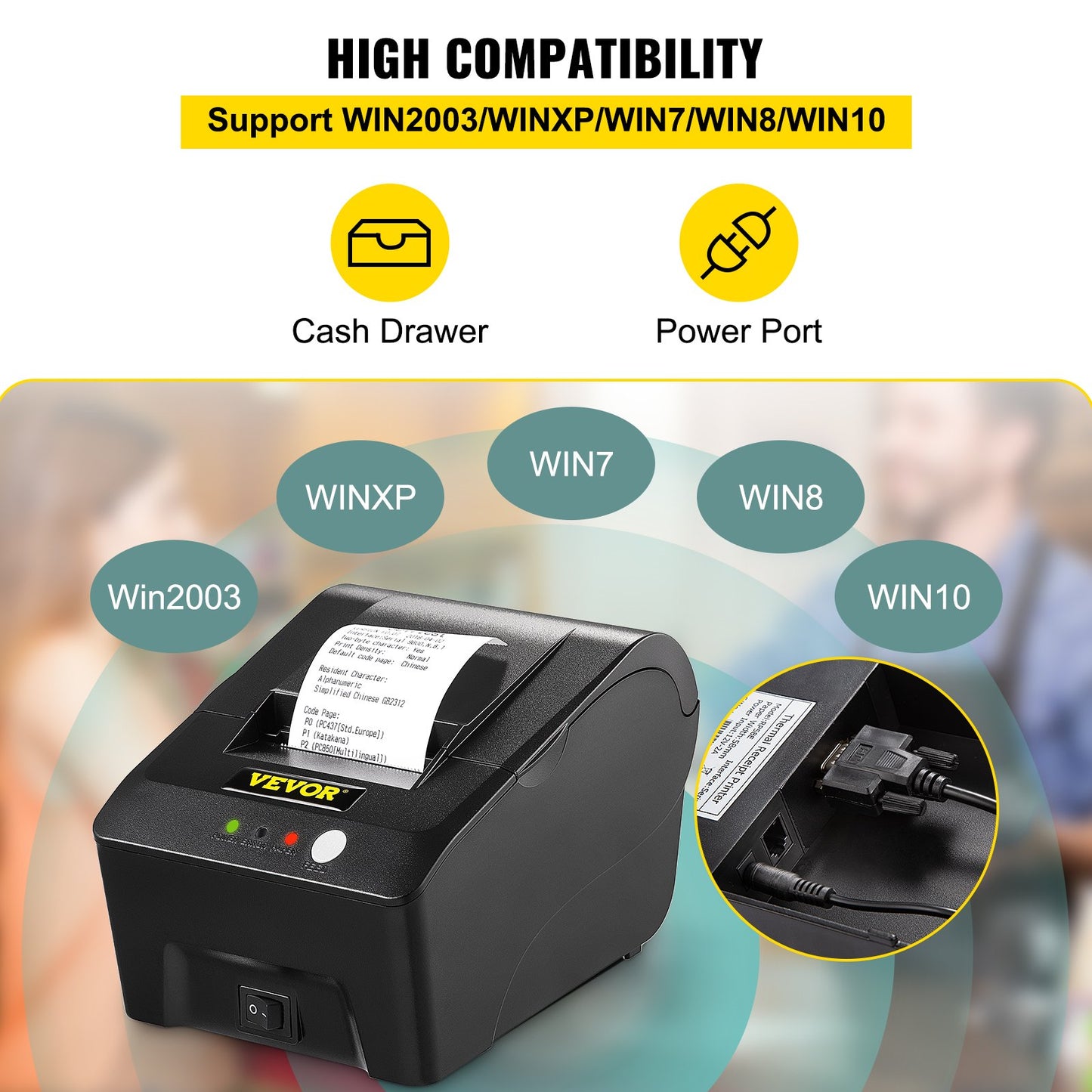 Printer Receipt, 58mm Thermal Printer, USB Port Printer, ESC/POS Command Thermal Receipt Printer, Portable for Bank, Supermarket, Office, Restaurant Support Win 2003/XP/7/8/10 & Cashbox Driver