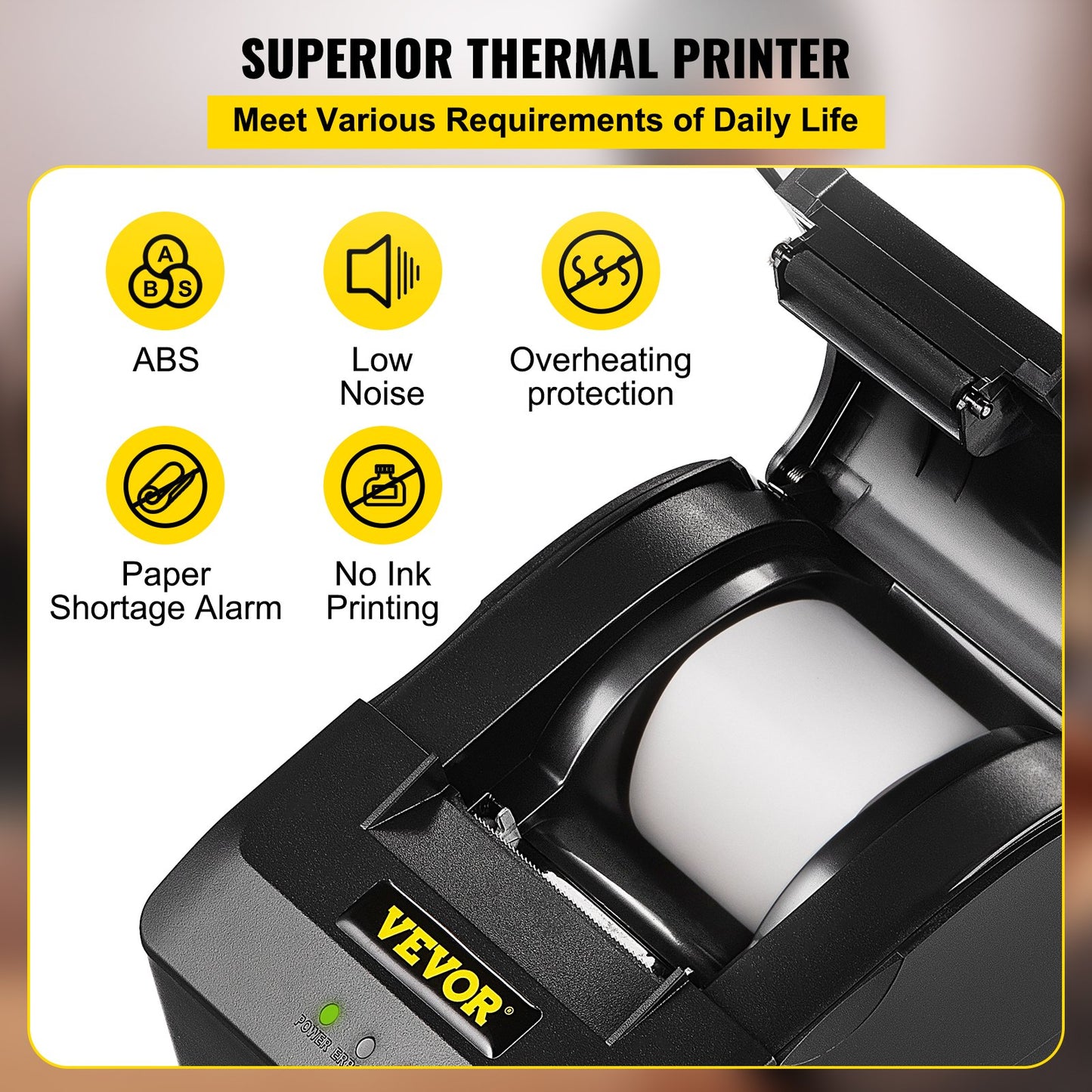 Printer Receipt, 58mm Thermal Printer, USB Port Printer, ESC/POS Command Thermal Receipt Printer, Portable for Bank, Supermarket, Office, Restaurant Support Win 2003/XP/7/8/10 & Cashbox Driver