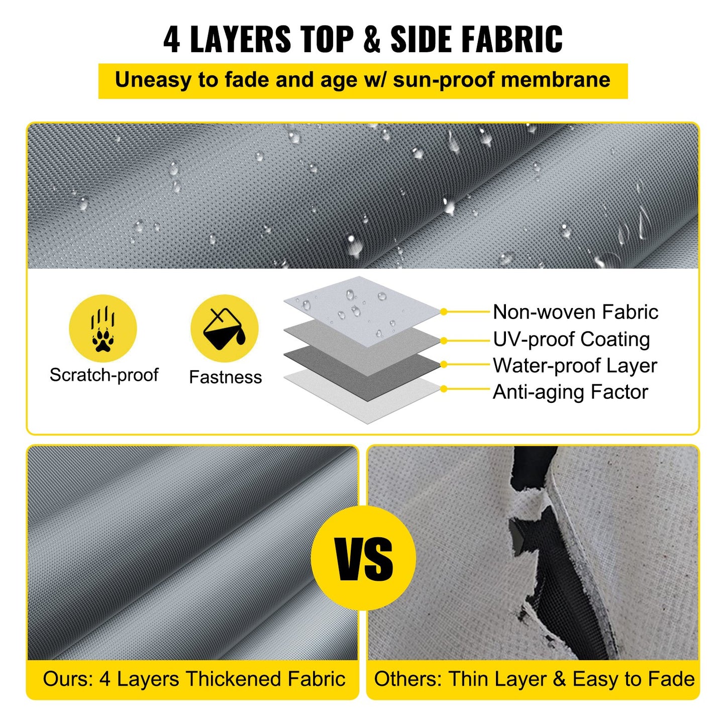 Pop Up Camper Cover, Fit for 10'-12' Trailers, Ripstop 4-Layer Non-woven Fabric Folding Trailer Covers, UV Resistant Waterproof RV Storage Cover w/ 3 Wind-proof Ropes and 1 Storage Bag, Gray
