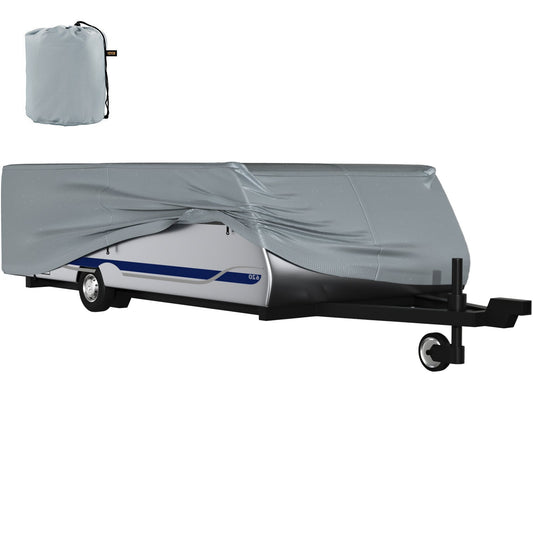 Pop Up Camper Cover, Fit for 10'-12' Trailers, Ripstop 4-Layer Non-woven Fabric Folding Trailer Covers, UV Resistant Waterproof RV Storage Cover w/ 3 Wind-proof Ropes and 1 Storage Bag, Gray