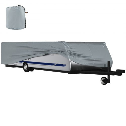 Pop Up Camper Cover, Fit for 14'-16' Trailers, Ripstop 4-Layer Non-woven Fabric Folding Trailer Covers, UV Resistant Waterproof RV Storage Cover w/ 3 Wind-proof Ropes and 1 Storage Bag, Gray