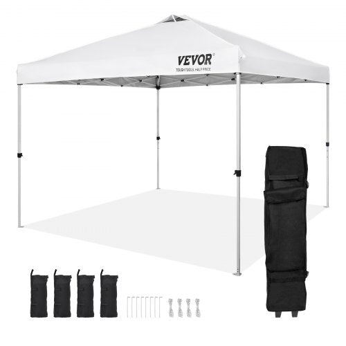 Pop Up Canopy Party Tent 10 x 10 ft with Portable Bag for Camping White
