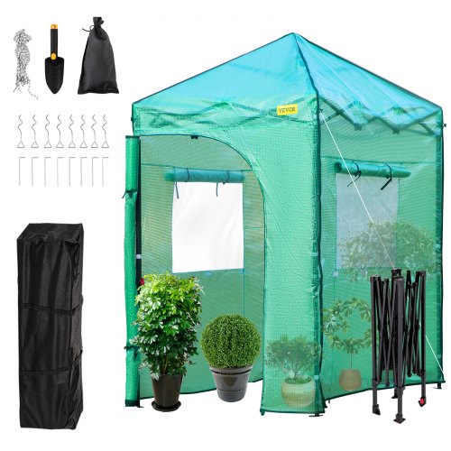 Walk-in Greenhouse, 6'x 4'x 8' Portable Pop-Up Green House, Set Up in Minutes, High Strength PE Cover with Doors & Windows and Powder-Coated Steel Frame, Suitable for Planting and Storage
