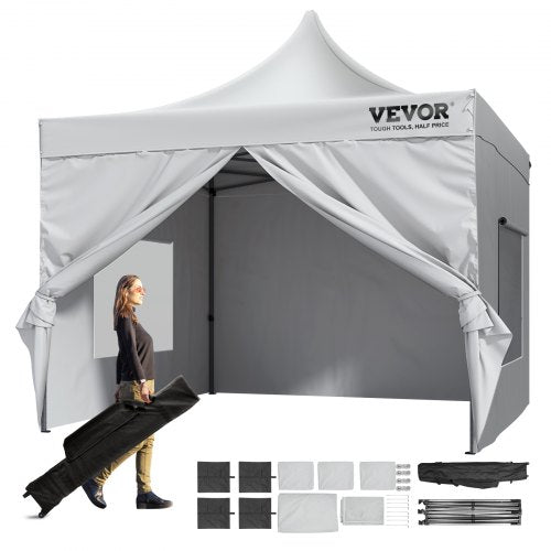 Pop Up Canopy Tent Outdoor Gazebo Tent 10x10FT with Sidewalls & Bag White