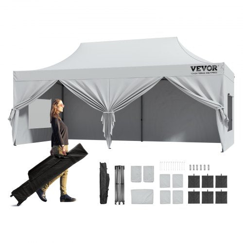 Pop Up Canopy Tent Outdoor Gazebo Tent 10x20FT with Sidewalls & Bag White