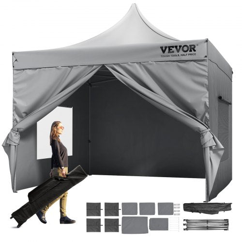 Pop Up Canopy Tent Outdoor Gazebo Tent 10x10FT with Sidewalls Dark Gray