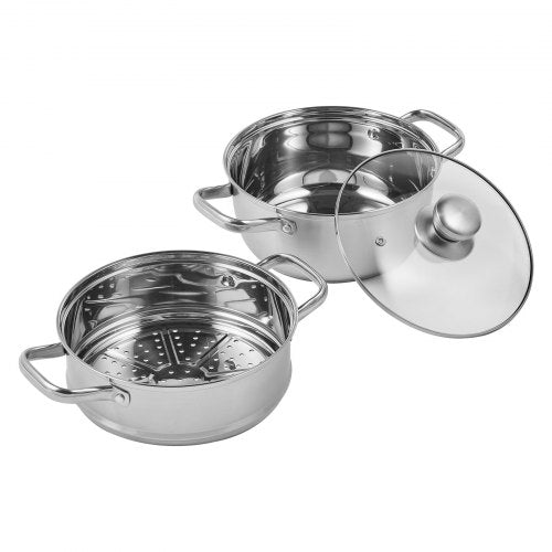 Steamer Pot, 9.5in/24cm Steamer Pot for Cooking with 5QT Stock Pot and Vegetable Steamer, Food-Grade 304 Stainless Steel Food Steamer Cookware with Lid for Gas Electric Induction Grill Stove