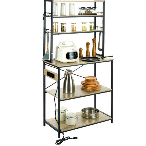6-Tier Kitchen Bakers Rack Microwave Oven Storage Cabinet Power Outlet