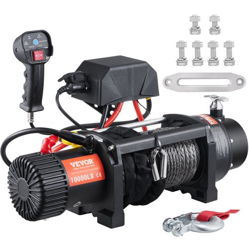 Electric Winch, 12V 10,000 lb Load Capacity Nylon Rope Winch, IP67 7/20” x 85ft ATV Winch with Wireless Handheld Remote & Hawse Fairlead for Towing Jeep Off-Road SUV Truck Car Trailer Boat