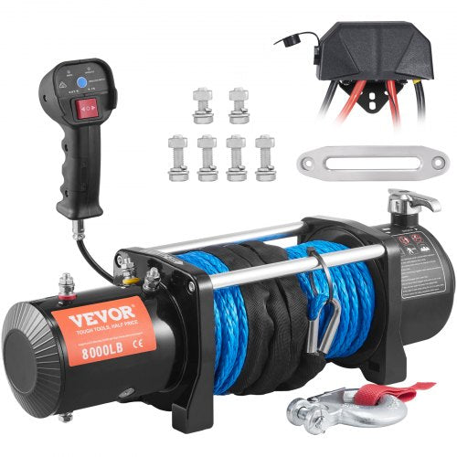 Electric Winch, 12V 8000 lb Load Capacity Nylon Rope Winch, IP67 7/20” x 85ft ATV Winch with Wireless Handheld Remote & Hawse Fairlead for Towing Jeep Off-Road SUV Truck Car Trailer Boat