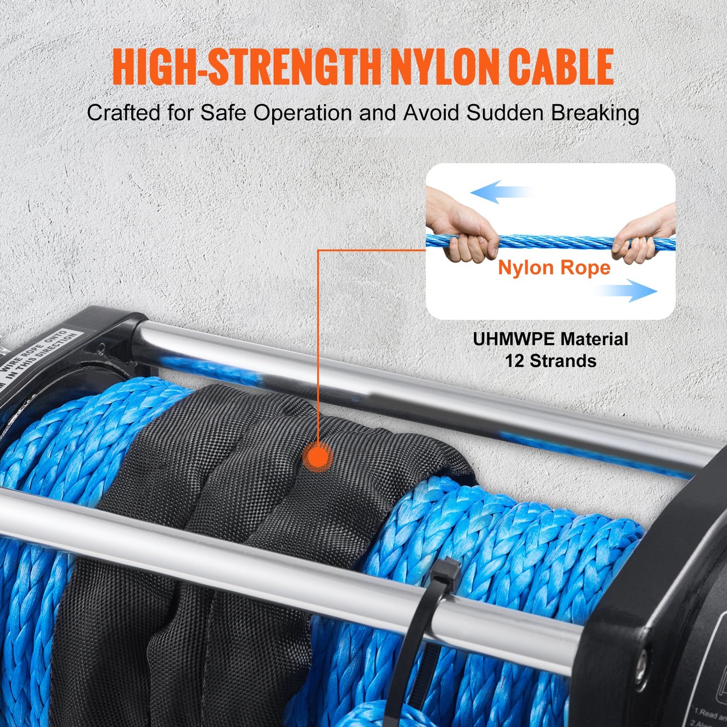 Electric Winch, 12V 8000 lb Load Capacity Nylon Rope Winch, IP67 7/20” x 85ft ATV Winch with Wireless Handheld Remote & Hawse Fairlead for Towing Jeep Off-Road SUV Truck Car Trailer Boat