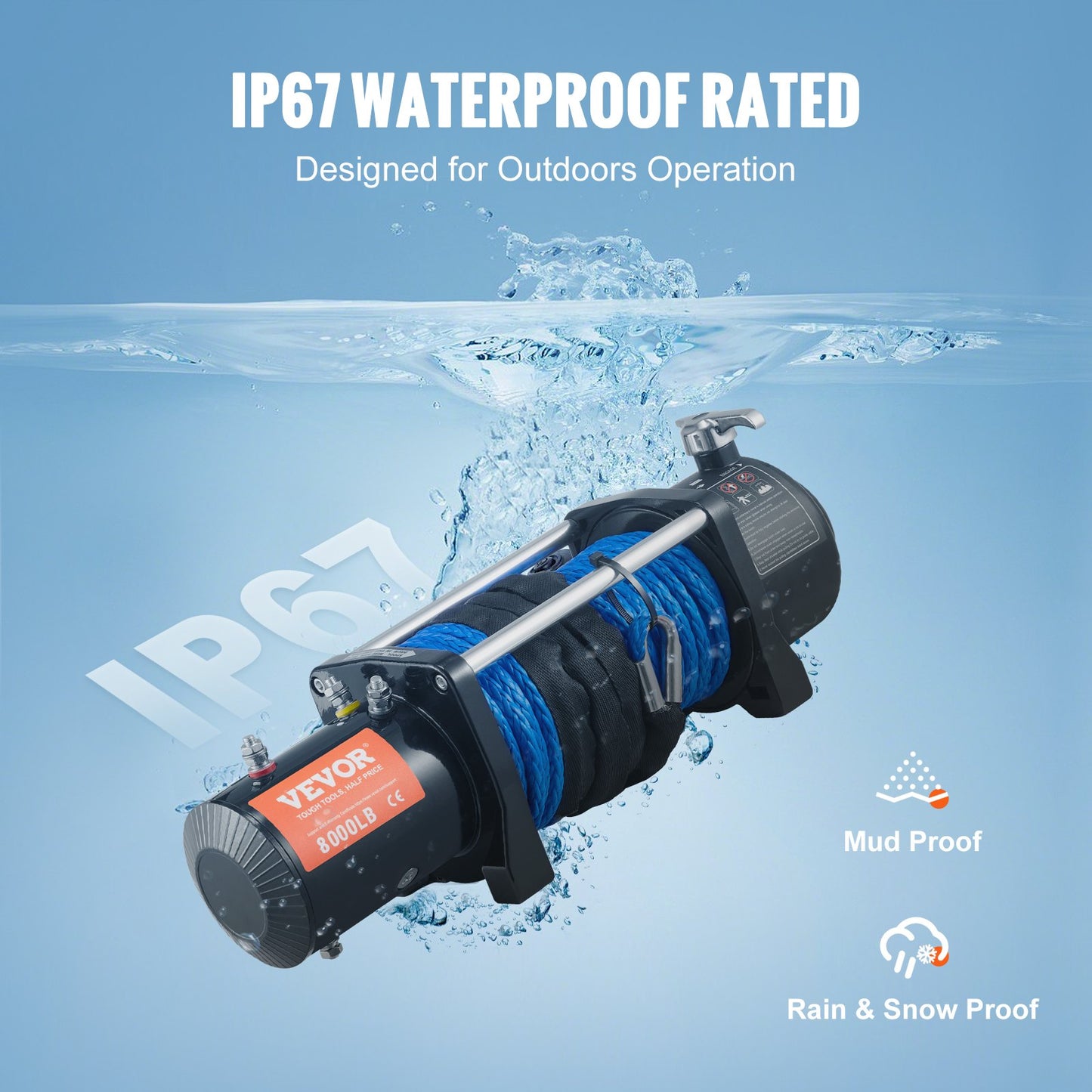 Electric Winch, 12V 8000 lb Load Capacity Nylon Rope Winch, IP67 7/20” x 85ft ATV Winch with Wireless Handheld Remote & Hawse Fairlead for Towing Jeep Off-Road SUV Truck Car Trailer Boat