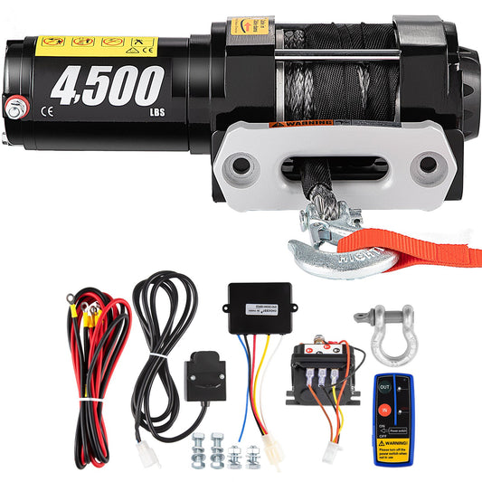 Truck Winch 4,500LBS, Electric Winch Synthetic Rope 12V, Power Winch with Wireless Remote Control, Handlebar-Mounted Rocker and Powerful Motor for UTV, ATV Wrangler Accessories in Car Lift