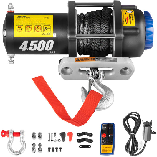 Electric Winch, 4700 lbs Capacity, 42.6'/13m Synthetic Rope, Waterproof ATV UTV Winches w/ Wireless Remote and Corded Control & Hawse Fairlead, for Towing Jeep Off Road SUV Truck Car Trailer