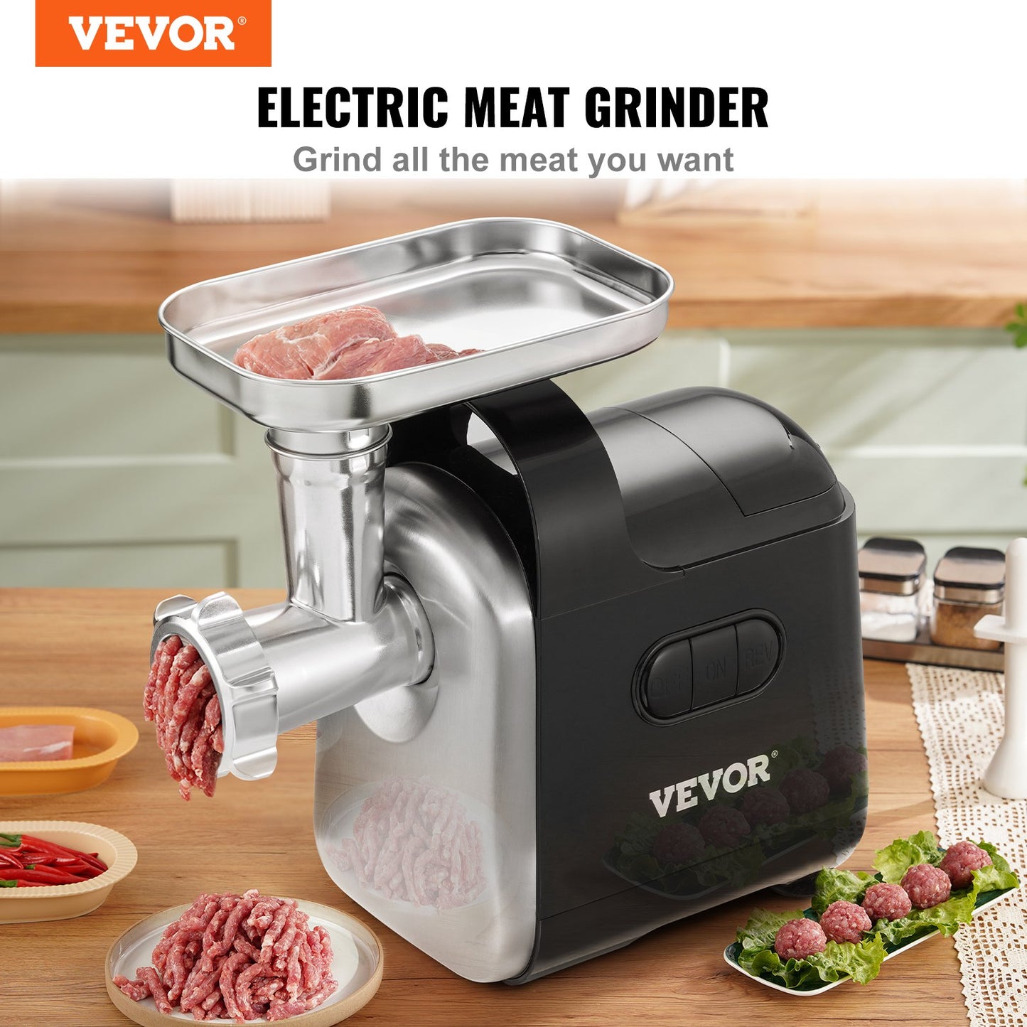 Electric Meat Grinder, 6.6 Lb/Min, 550W（2200W MAX) Industrial Meat Mincer with 2 Blade, 3 Grinding Plates, Sausage Maker & Kubbe Kit ABS + Stainless Steel Commercial Meat Grinder, ETL Listed