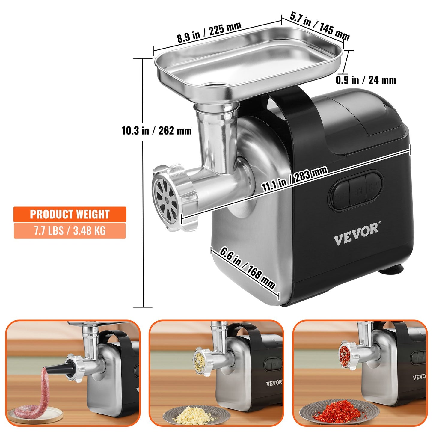 Electric Meat Grinder, 6.6 Lb/Min, 550W（2200W MAX) Industrial Meat Mincer with 2 Blade, 3 Grinding Plates, Sausage Maker & Kubbe Kit ABS + Stainless Steel Commercial Meat Grinder, ETL Listed