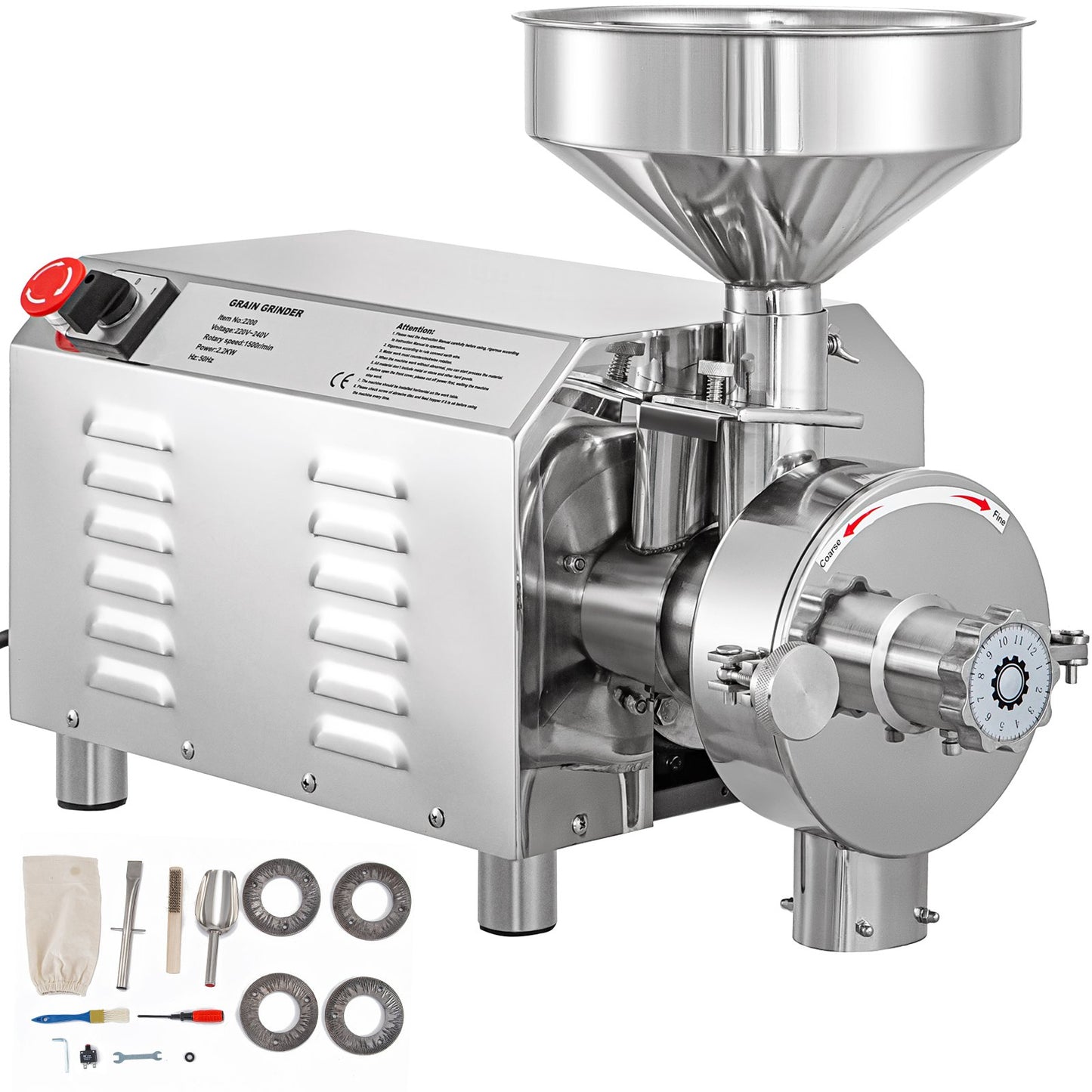 Commercial Grinding Machine for Grain 2.2kw, Electric Grain Grinder 30-50kg/h, Powder Grinding Machine 50kg Capacity, Powder Machine Herb Stainless Steel, for Dry Grain Soybean Spice Coffee